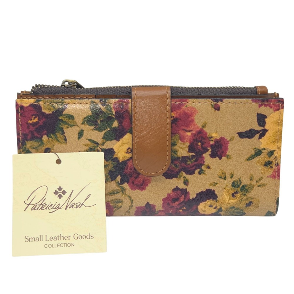 Patricia‎ Nash Nazari Antique Rose Floral Bifold Leather Wallet RFID Blocking